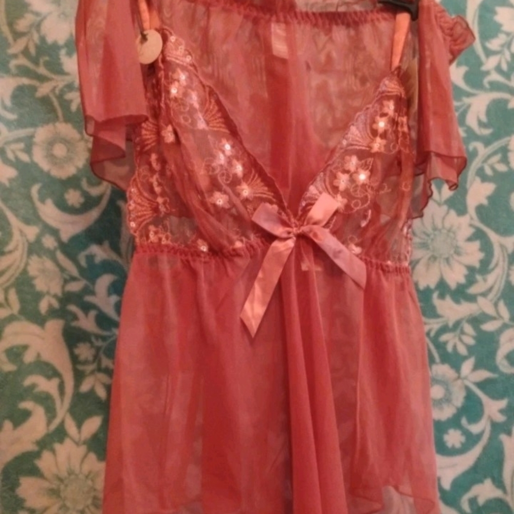 Chic Sheer Lace Babydoll in Rose